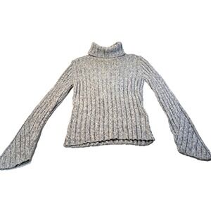 Next Era Girls Med Silver Chunky Knit Turtleneck Sweater‎ Warm Flare Sleeves